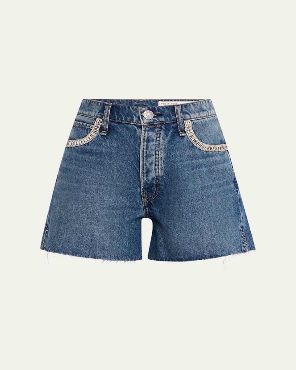 Embellished Cut-Off Denim Shorts
